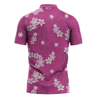 Hawaii Monstera Deliciosa Zipper Polo Shirt Pink Plumeria Polynesian Pattern LT05 - Polynesian Pride