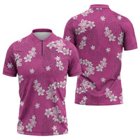 Hawaii Monstera Deliciosa Zipper Polo Shirt Pink Plumeria Polynesian Pattern LT05 - Polynesian Pride
