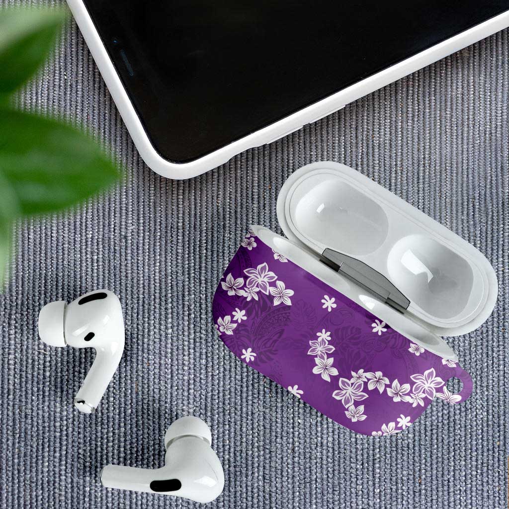 Hawaii Monstera Deliciosa AirPods Case Purple Plumeria Polynesian Pattern - Polynesian Pride