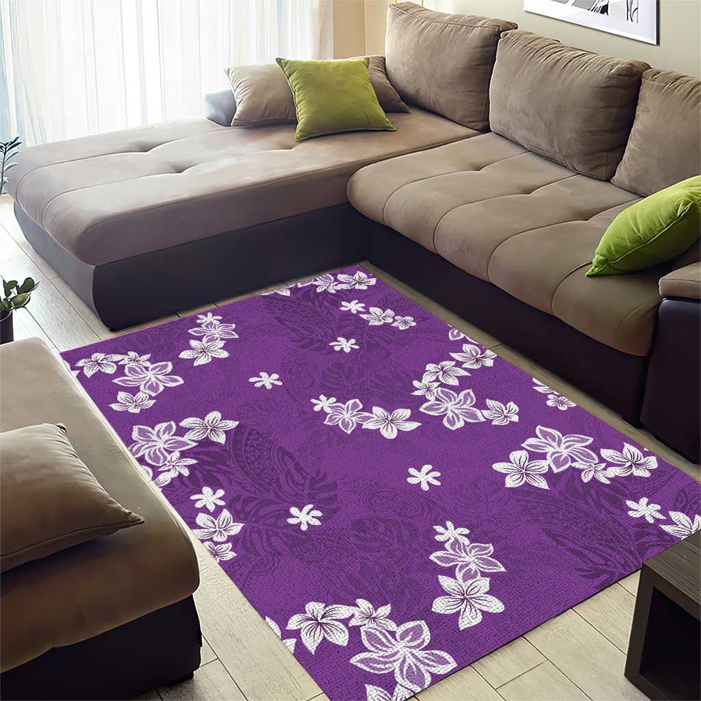 Hawaii Monstera Deliciosa Area Rug Purple Plumeria Polynesian Pattern - Polynesian Pride