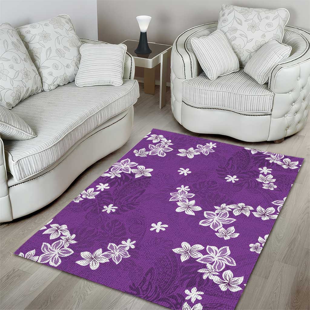Hawaii Monstera Deliciosa Area Rug Purple Plumeria Polynesian Pattern - Polynesian Pride