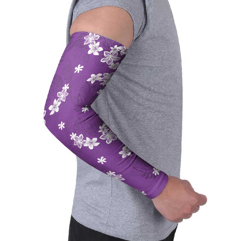 Hawaii Monstera Deliciosa Arm Sleeves Purple Plumeria Polynesian Pattern - Polynesian Pride
