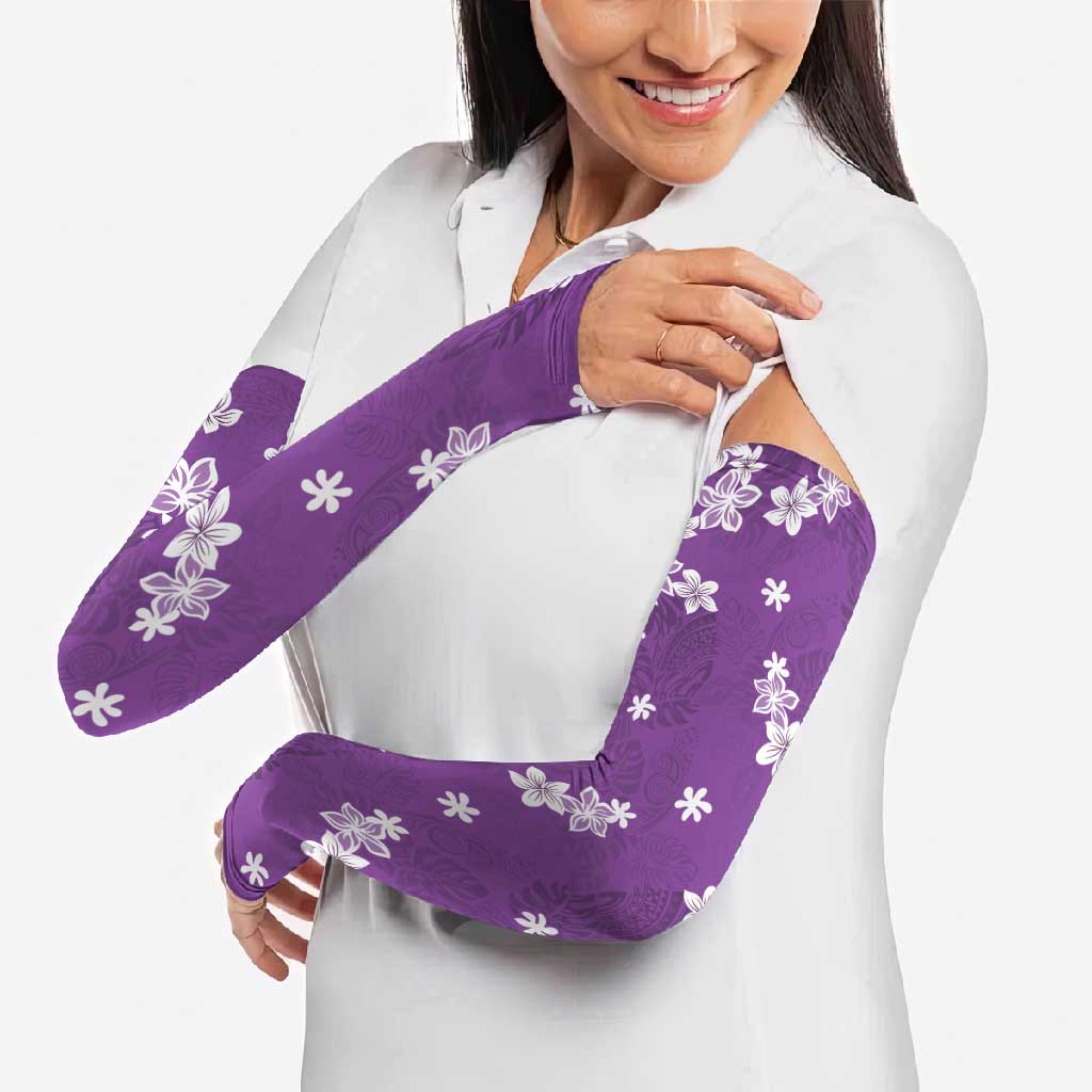 Hawaii Monstera Deliciosa Arm Sleeves Purple Plumeria Polynesian Pattern - Polynesian Pride