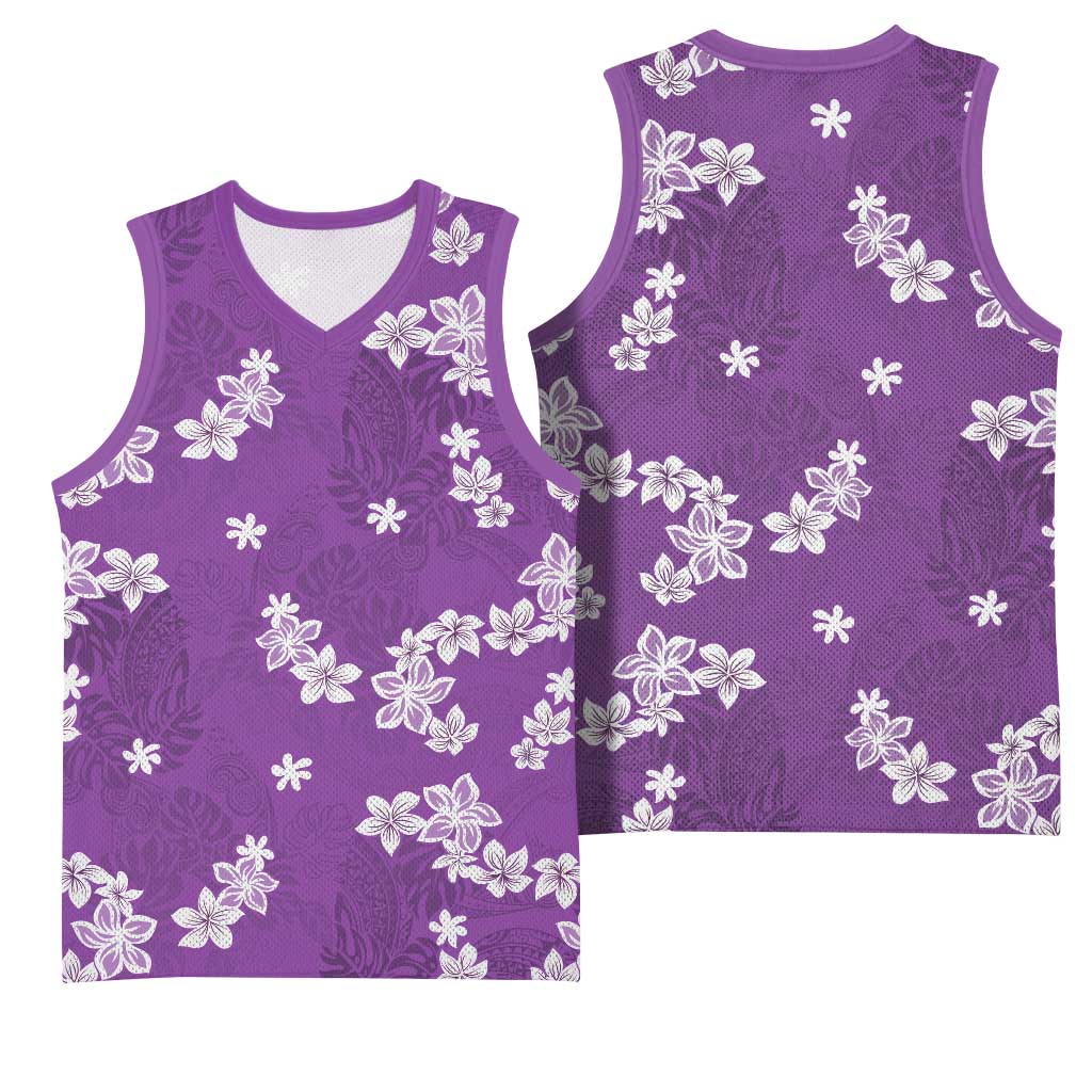 Hawaii Monstera Deliciosa Basketball Jersey Purple Plumeria Polynesian Pattern LT05 - Polynesian Pride
