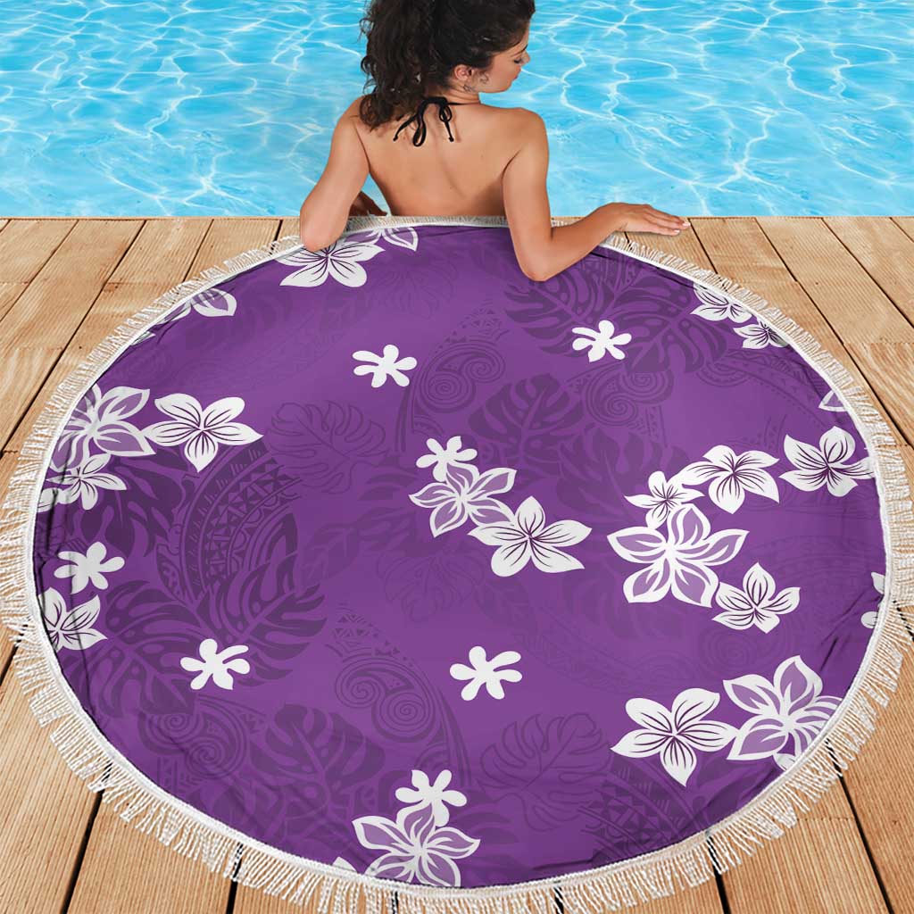Hawaii Monstera Deliciosa Beach Blanket Purple Plumeria Polynesian Pattern LT05 - Polynesian Pride