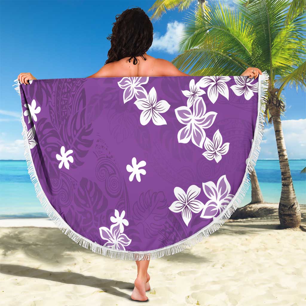 Hawaii Monstera Deliciosa Beach Blanket Purple Plumeria Polynesian Pattern LT05 - Polynesian Pride