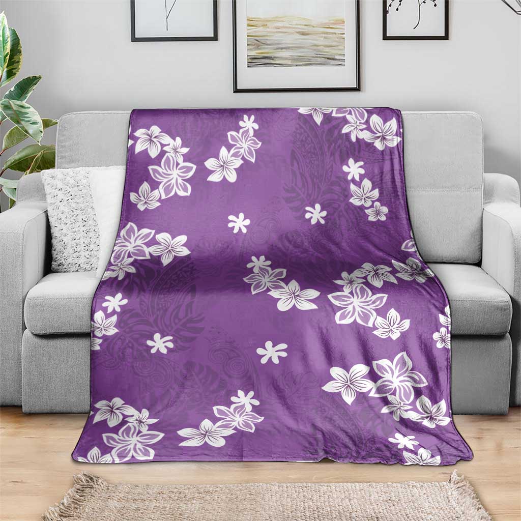 Hawaii Monstera Deliciosa Blanket Purple Plumeria Polynesian Pattern - Polynesian Pride