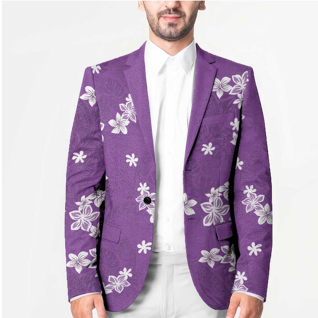 Hawaii Monstera Deliciosa Blazer Purple Plumeria Polynesian Pattern - Polynesian Pride