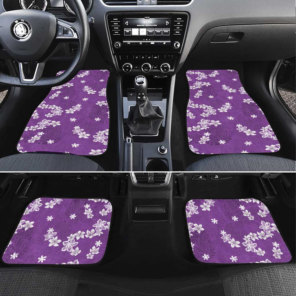 Hawaii Monstera Deliciosa Car Mats Purple Plumeria Polynesian Pattern - Polynesian Pride