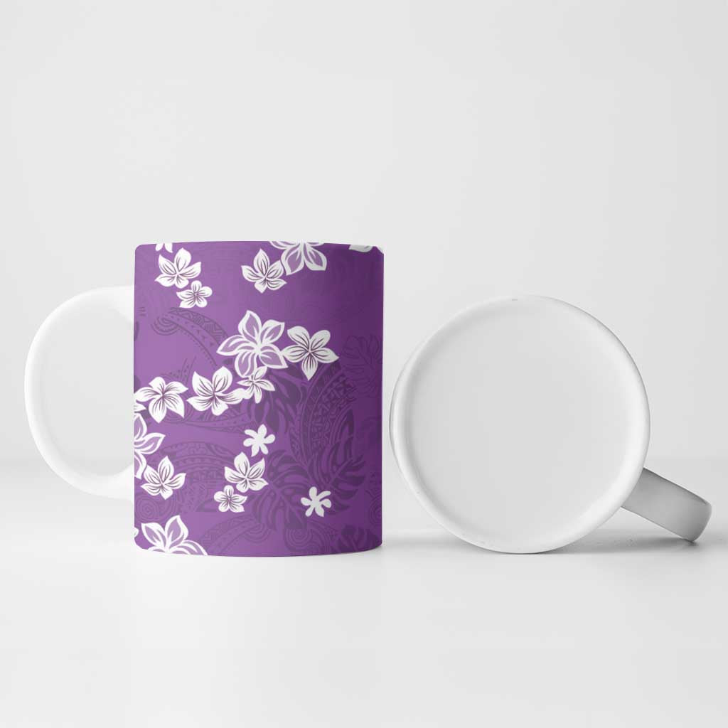 Hawaii Monstera Deliciosa Ceramic Mug Purple Plumeria Polynesian Pattern - Polynesian Pride