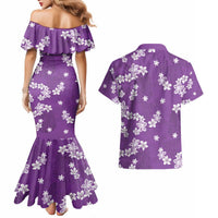 Hawaii Monstera Deliciosa Couples Matching Mermaid Dress and Hawaiian Shirt Purple Plumeria Polynesian Pattern LT05 - Polynesian Pride