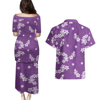 Hawaii Monstera Deliciosa Couples Matching Puletasi and Hawaiian Shirt Purple Plumeria Polynesian Pattern LT05 - Polynesian Pride