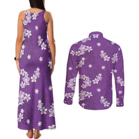Hawaii Monstera Deliciosa Couples Matching Tank Maxi Dress and Long Sleeve Button Shirt Purple Plumeria Polynesian Pattern LT05 - Polynesian Pride