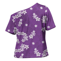 Hawaii Monstera Deliciosa Cross Shoulder Shirt Purple Plumeria Polynesian Pattern LT05 - Polynesian Pride