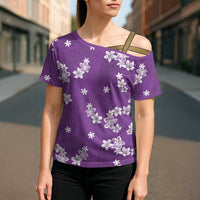 Hawaii Monstera Deliciosa Cross Shoulder Shirt Purple Plumeria Polynesian Pattern LT05 - Polynesian Pride