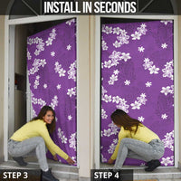Hawaii Monstera Deliciosa Door Cover Purple Plumeria Polynesian Pattern - Polynesian Pride
