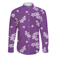 Hawaii Monstera Deliciosa Family Matching Long Sleeve Bodycon Dress and Hawaiian Shirt Purple Plumeria Polynesian Pattern - Polynesian Pride