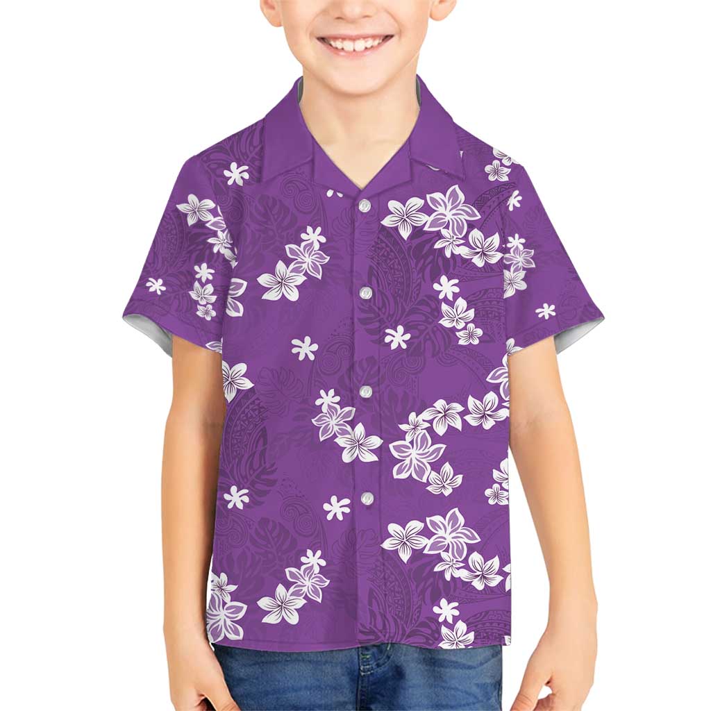 Hawaii Monstera Deliciosa Family Matching Long Sleeve Bodycon Dress and Hawaiian Shirt Purple Plumeria Polynesian Pattern - Polynesian Pride