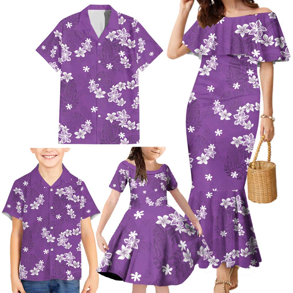 Hawaii Monstera Deliciosa Family Matching Mermaid Dress and Hawaiian Shirt Purple Plumeria Polynesian Pattern LT05 - Polynesian Pride
