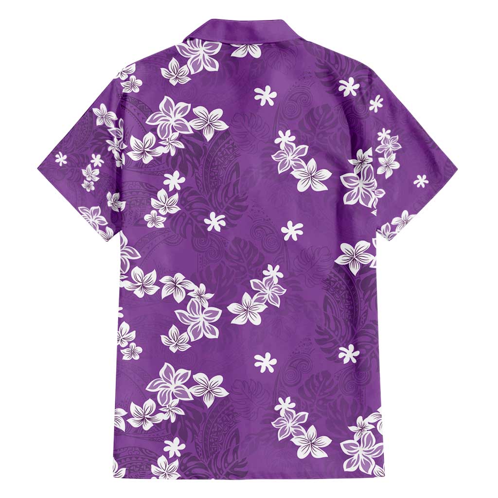 Hawaii Monstera Deliciosa Family Matching Off Shoulder Maxi Dress and Hawaiian Shirt Purple Plumeria Polynesian Pattern - Polynesian Pride