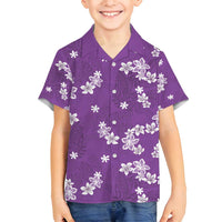 Hawaii Monstera Deliciosa Family Matching Off Shoulder Maxi Dress and Hawaiian Shirt Purple Plumeria Polynesian Pattern - Polynesian Pride