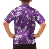 Hawaii Monstera Deliciosa Family Matching Off Shoulder Short Dress and Hawaiian Shirt Purple Plumeria Polynesian Pattern - Polynesian Pride