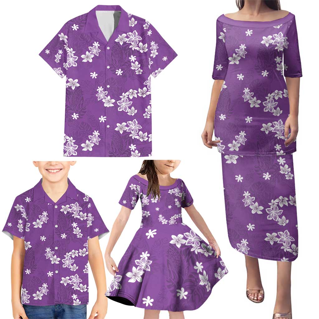 Hawaii Monstera Deliciosa Family Matching Puletasi and Hawaiian Shirt Purple Plumeria Polynesian Pattern LT05 - Polynesian Pride