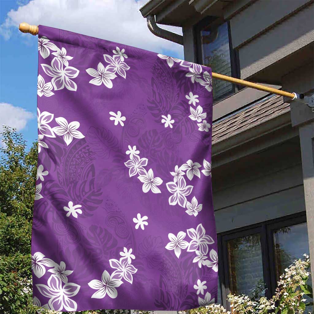 Hawaii Monstera Deliciosa Garden Flag Purple Plumeria Polynesian Pattern - Polynesian Pride