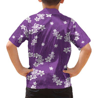 Hawaii Monstera Deliciosa Kid Hawaiian Shirt Purple Plumeria Polynesian Pattern - Polynesian Pride