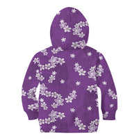 Hawaii Monstera Deliciosa Kid Hoodie Purple Plumeria Polynesian Pattern - Polynesian Pride