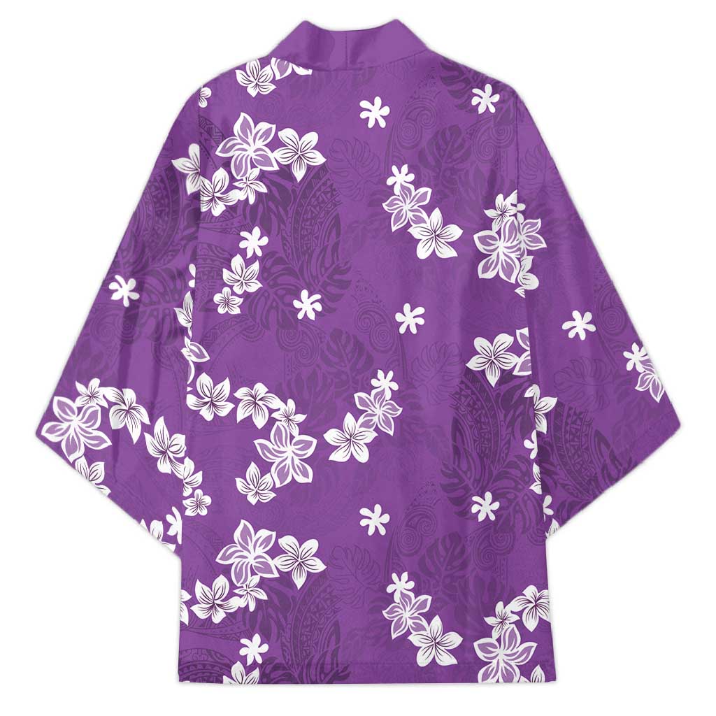 Hawaii Monstera Deliciosa Kimono Purple Plumeria Polynesian Pattern - Polynesian Pride