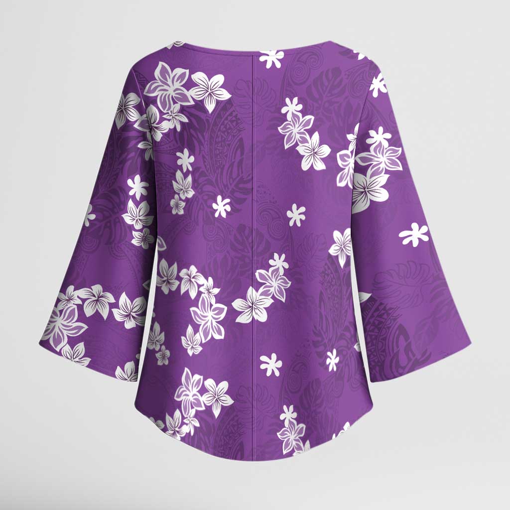 Hawaii Monstera Deliciosa Kimono Sleeve Blouse Purple Plumeria Polynesian Pattern - Polynesian Pride