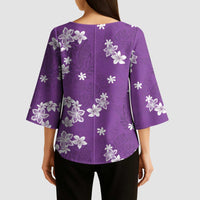 Hawaii Monstera Deliciosa Kimono Sleeve Blouse Purple Plumeria Polynesian Pattern - Polynesian Pride