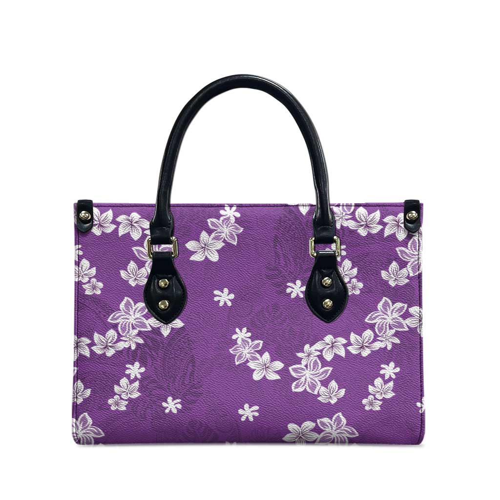 Hawaii Monstera Deliciosa Leather Bag Purple Plumeria Polynesian Pattern - Polynesian Pride