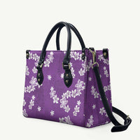 Hawaii Monstera Deliciosa Leather Bag Purple Plumeria Polynesian Pattern - Polynesian Pride