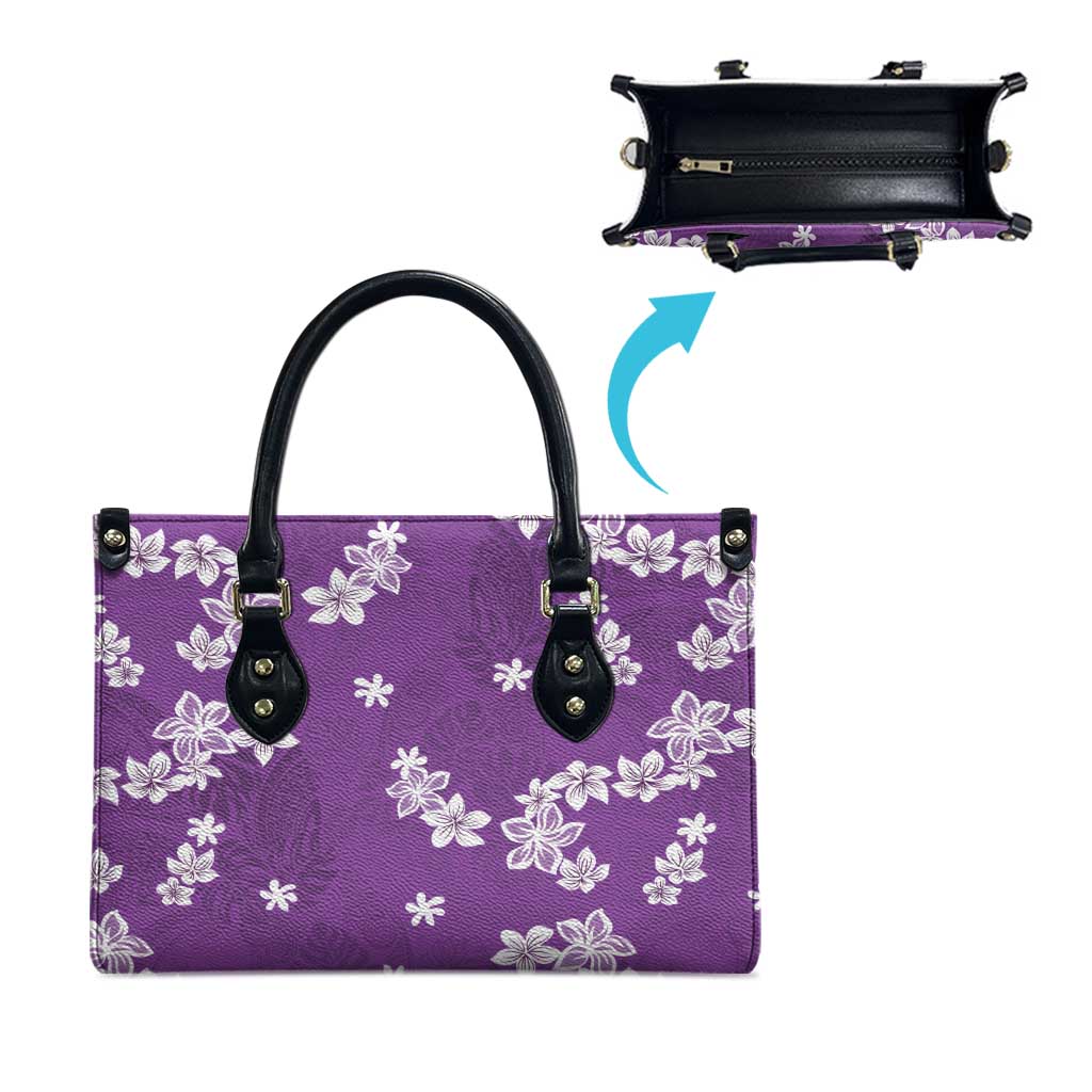 Hawaii Monstera Deliciosa Leather Bag Purple Plumeria Polynesian Pattern - Polynesian Pride
