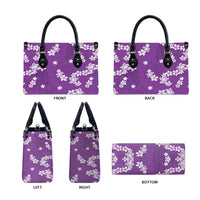 Hawaii Monstera Deliciosa Leather Bag Purple Plumeria Polynesian Pattern - Polynesian Pride