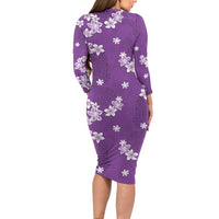 Hawaii Monstera Deliciosa Long Sleeve Bodycon Dress Purple Plumeria Polynesian Pattern - Polynesian Pride