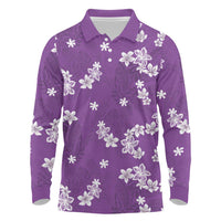 Hawaii Monstera Deliciosa Long Sleeve Polo Shirt Purple Plumeria Polynesian Pattern LT05 Purple - Polynesian Pride