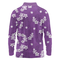 Hawaii Monstera Deliciosa Long Sleeve Polo Shirt Purple Plumeria Polynesian Pattern LT05 - Polynesian Pride