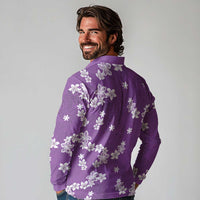 Hawaii Monstera Deliciosa Long Sleeve Polo Shirt Purple Plumeria Polynesian Pattern LT05 - Polynesian Pride