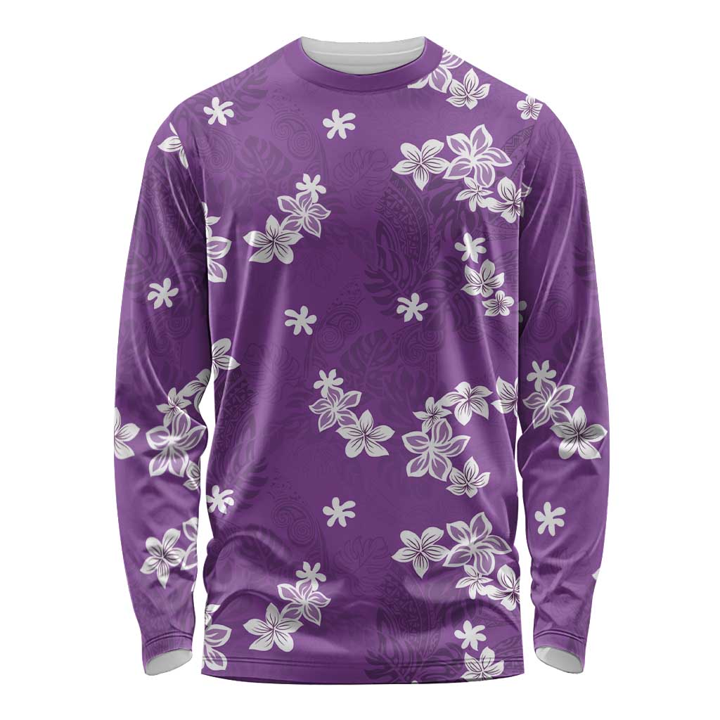 Hawaii Monstera Deliciosa Long Sleeve Shirt Purple Plumeria Polynesian Pattern LT05 Unisex Purple - Polynesian Pride
