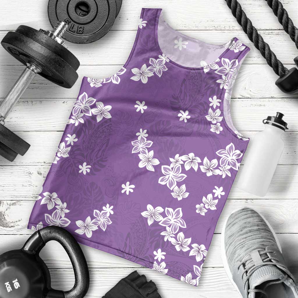 Hawaii Monstera Deliciosa Men Tank Top Purple Plumeria Polynesian Pattern LT05 - Polynesian Pride