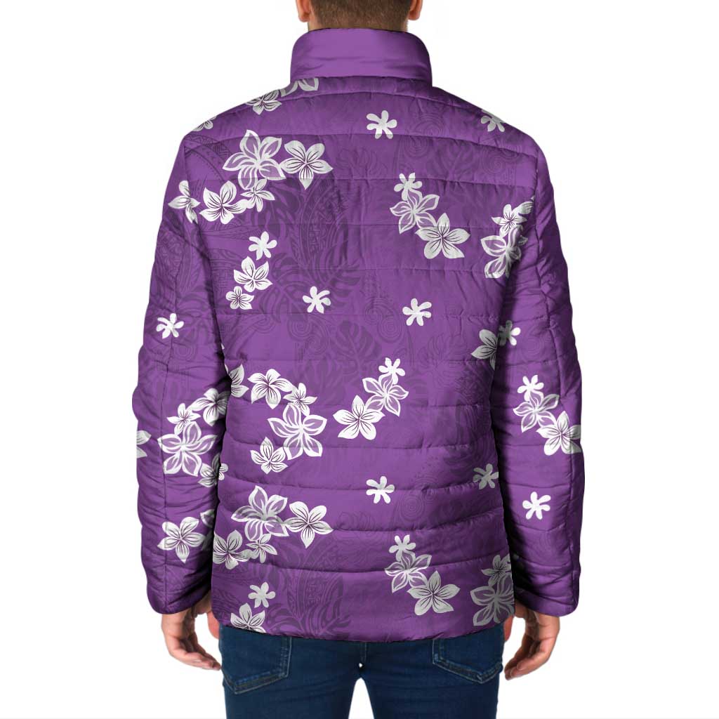Hawaii Monstera Deliciosa Padded Jacket Purple Plumeria Polynesian Pattern LT05 - Polynesian Pride