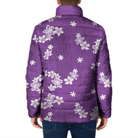 Hawaii Monstera Deliciosa Padded Jacket Purple Plumeria Polynesian Pattern LT05 - Polynesian Pride