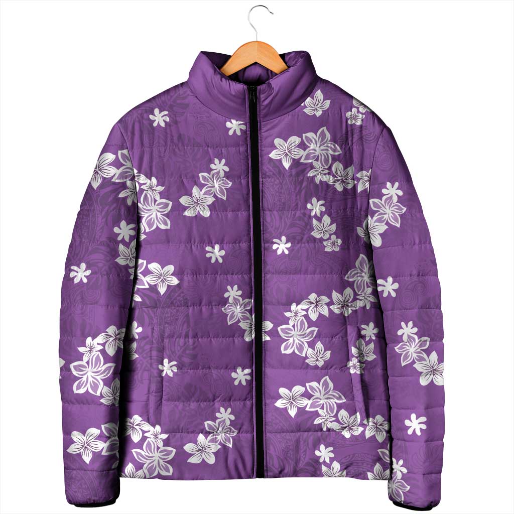 Hawaii Monstera Deliciosa Padded Jacket Purple Plumeria Polynesian Pattern LT05 - Polynesian Pride