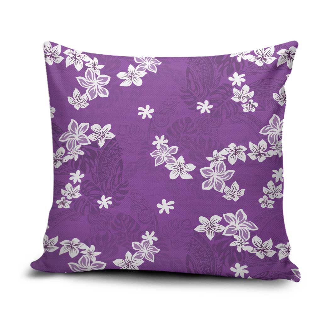 Hawaii Monstera Deliciosa Pillow Cover Purple Plumeria Polynesian Pattern - Polynesian Pride