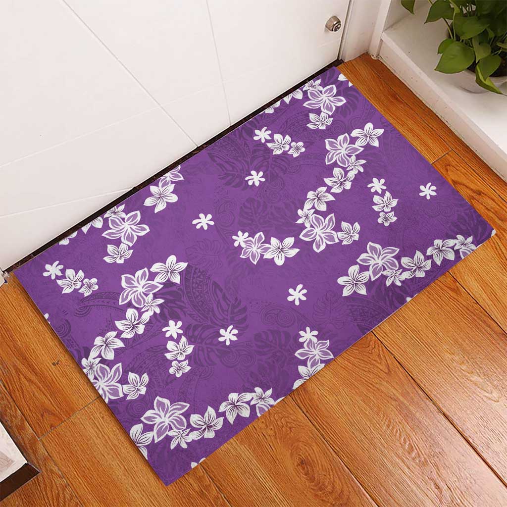 Hawaii Monstera Deliciosa Rubber Doormat Purple Plumeria Polynesian Pattern LT05 - Polynesian Pride