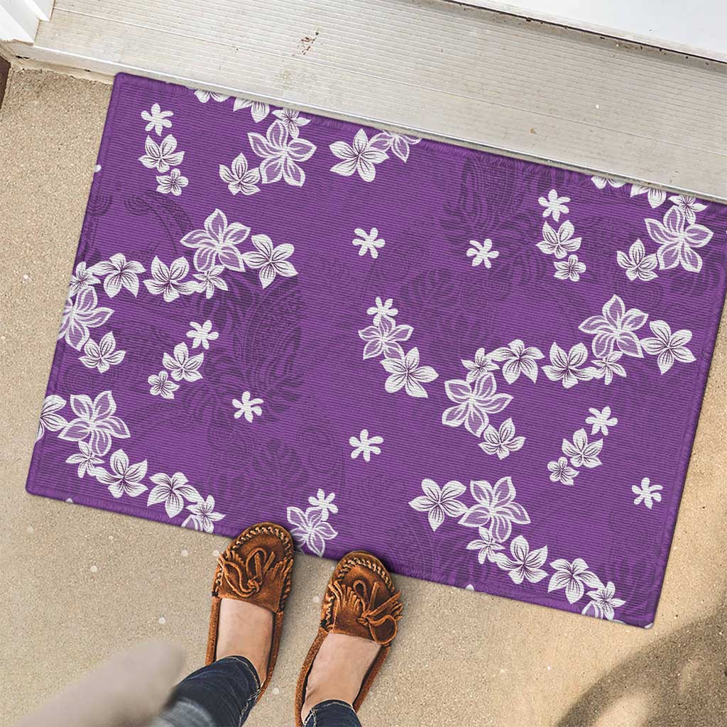 Hawaii Monstera Deliciosa Rubber Doormat Purple Plumeria Polynesian Pattern LT05 - Polynesian Pride