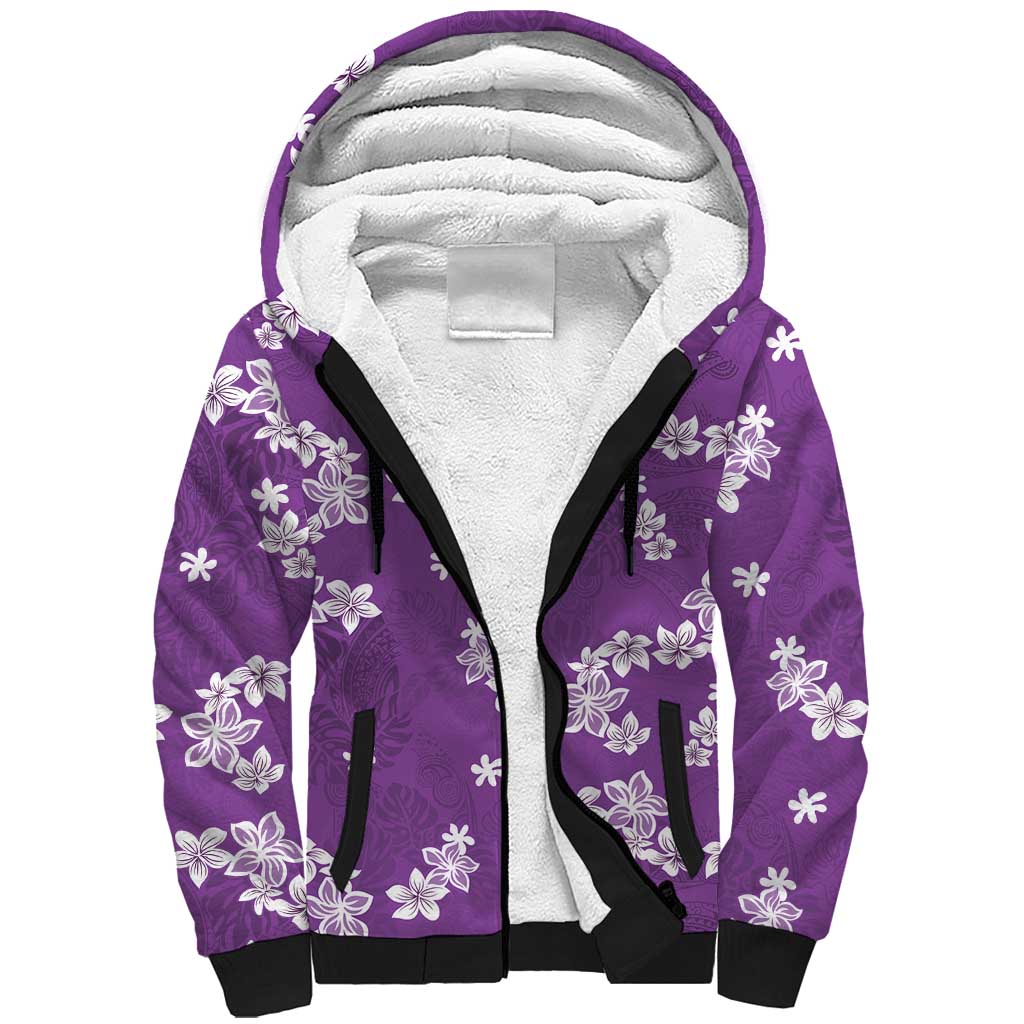 Hawaii Monstera Deliciosa Sherpa Hoodie Purple Plumeria Polynesian Pattern LT05 Unisex Purple - Polynesian Pride